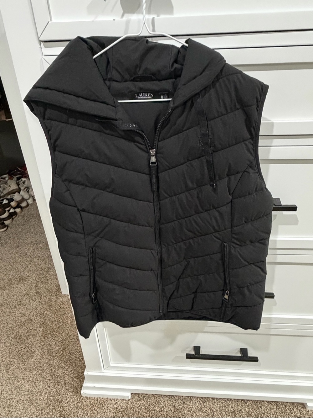Ralph Lauren Black Quilted Hooded Puffer Vest XL